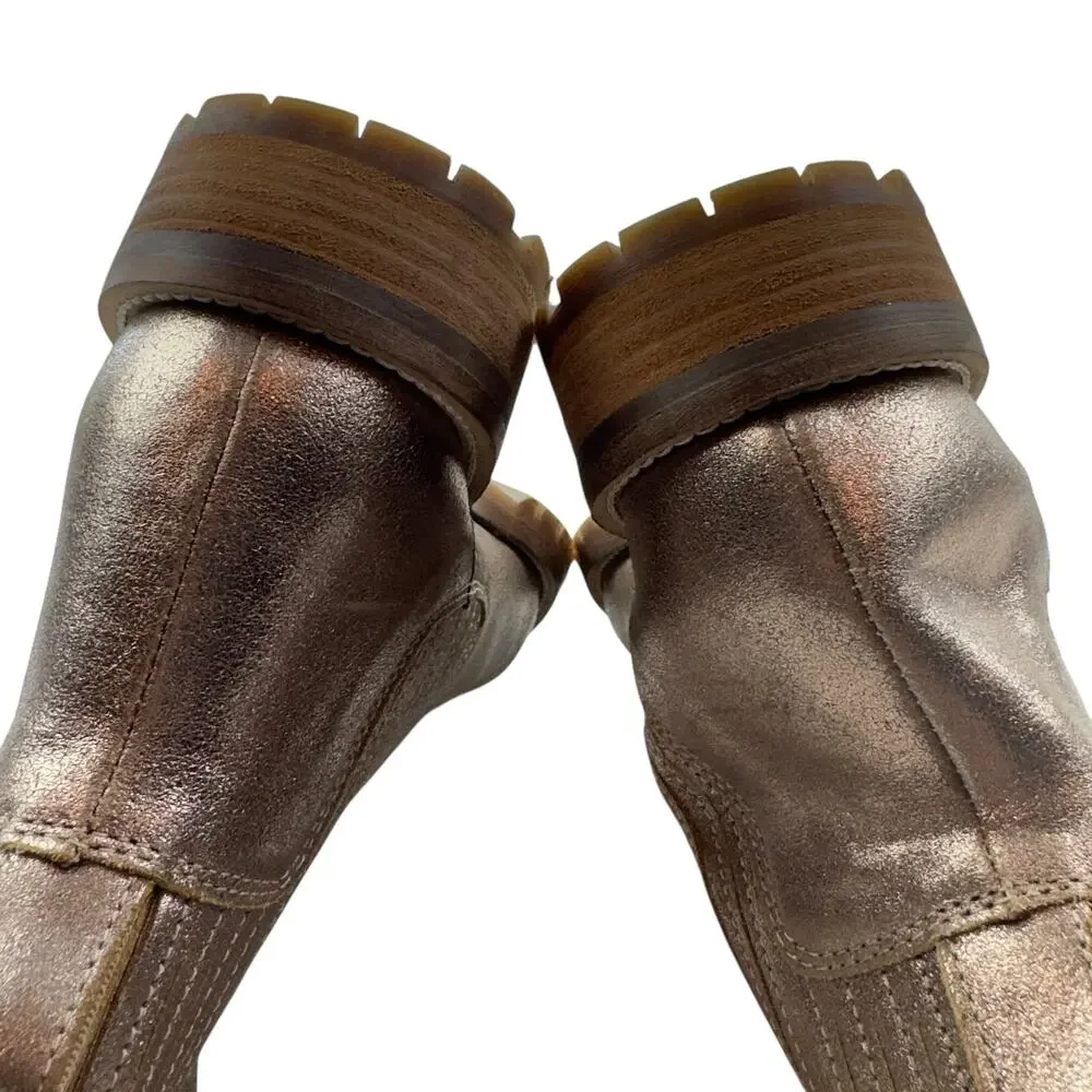 Boden Gusset Detail Gold Metallic Classic Elevated Chelsea Boots Women's 42/10.5